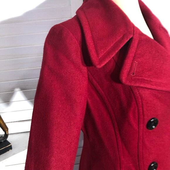 Anne Klein Red Burgundy Wool Blend Double Breasted Peacoat Size Small - Picture 10 of 11